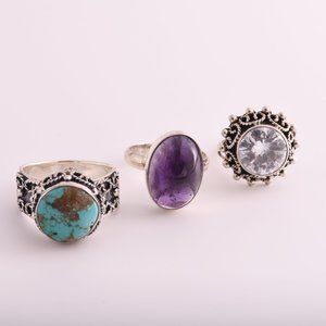 3 Sterling Silver Rings - (A82)